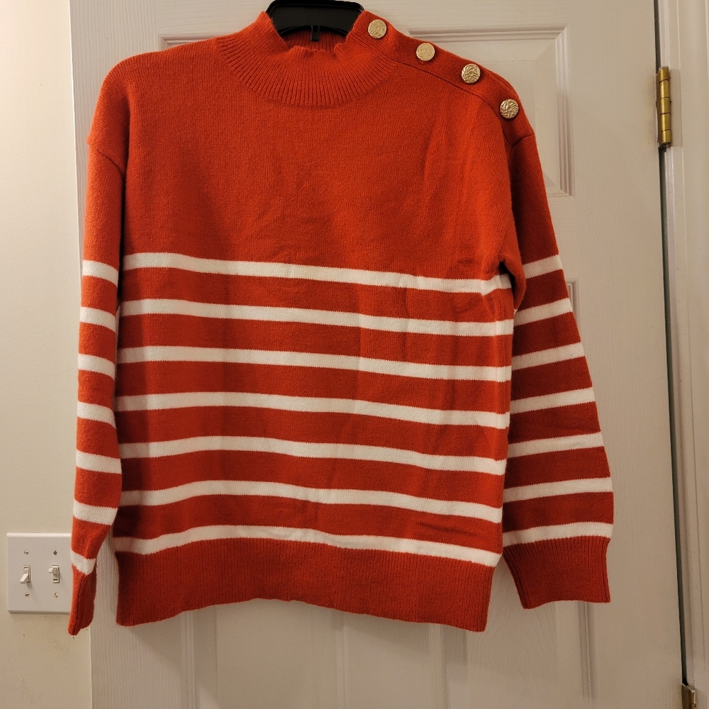 Women's boutique orange and white sweater